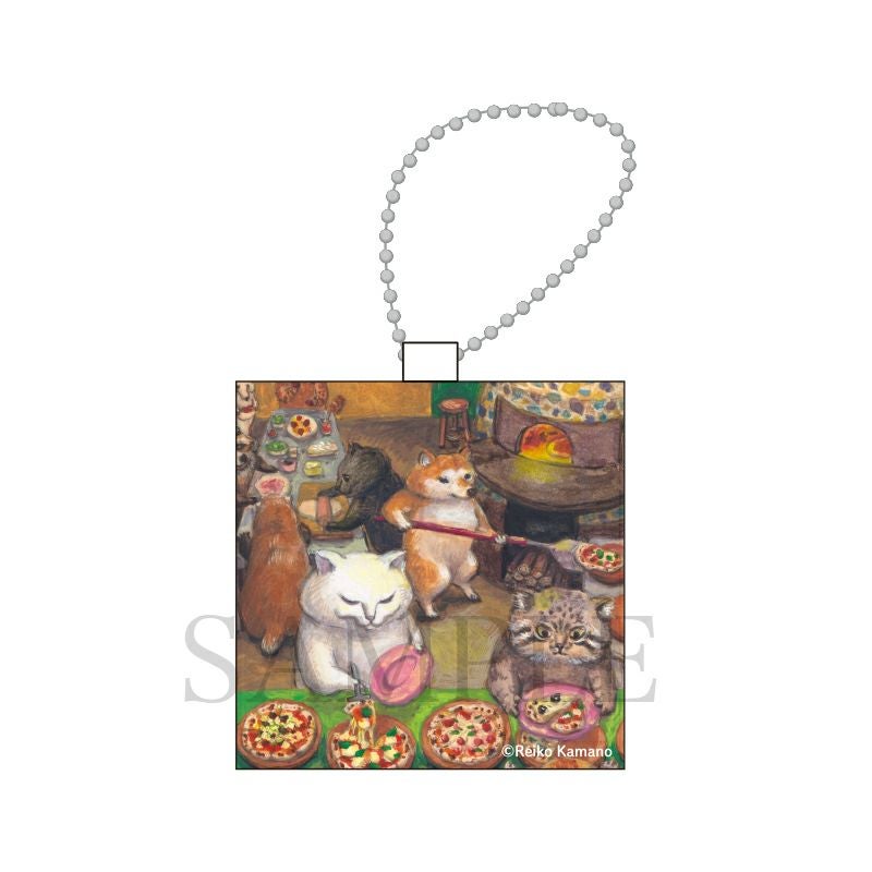 カマノレイコ　ミニキャンバスキーホルダー / ピザ屋さん