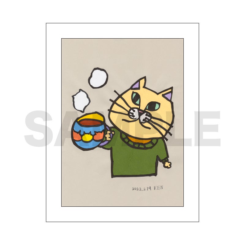 切り絵クリエイター KEN 高精細複製原画 / コーヒーどうぞネコ | 切り